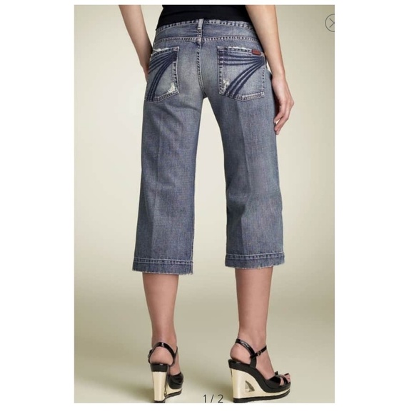 7 For All Mankind Crop Dojo Denim Capris - Sz 28 - Picture 7 of 8